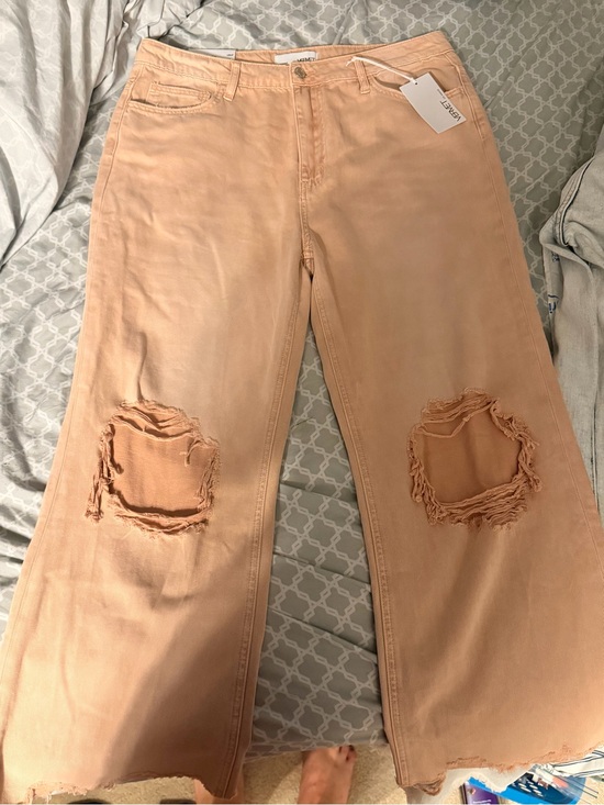 Vervet Denim - Peach Distressed Wide-Leg Jeans
